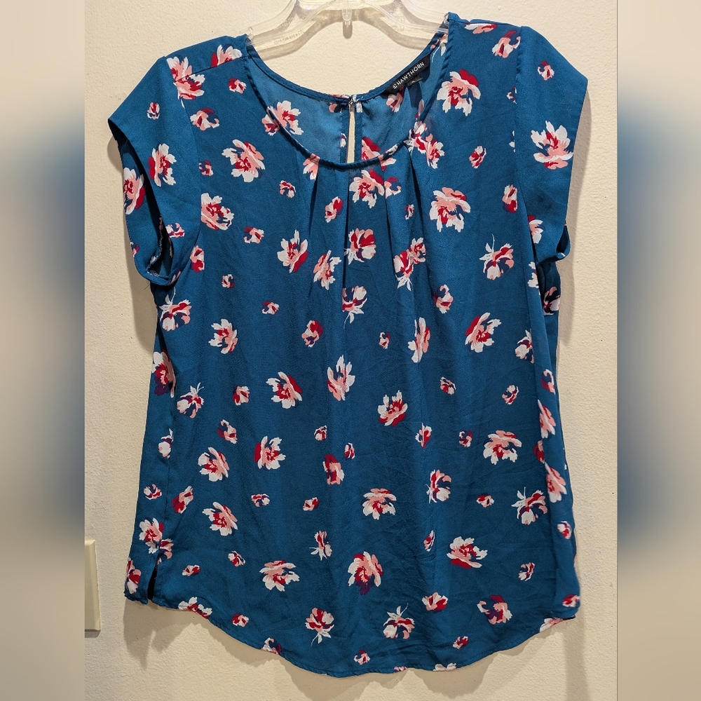 41 Hawthorne Floral Blue Women's Top Size Xl